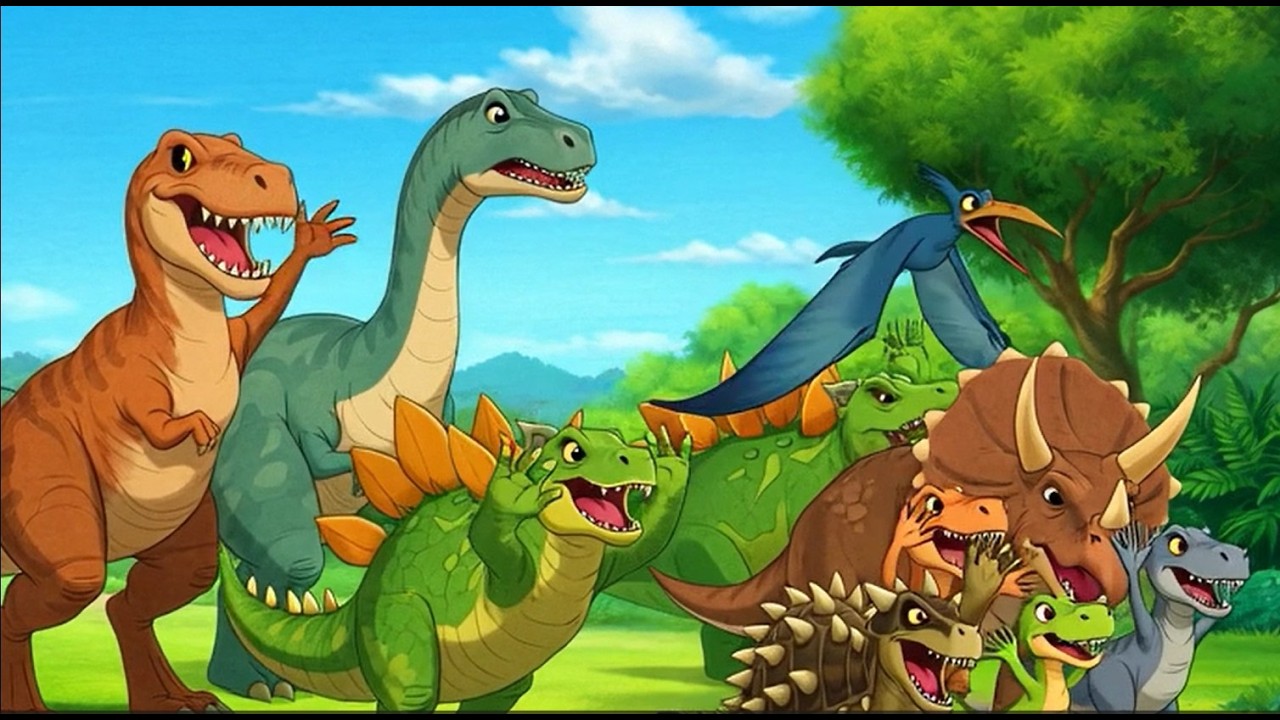 Dinosaur Village Song |Spanish/ Spinosaurus, Ankylosaurus & More | Kids Dino Fun/Vehicle Friends/
