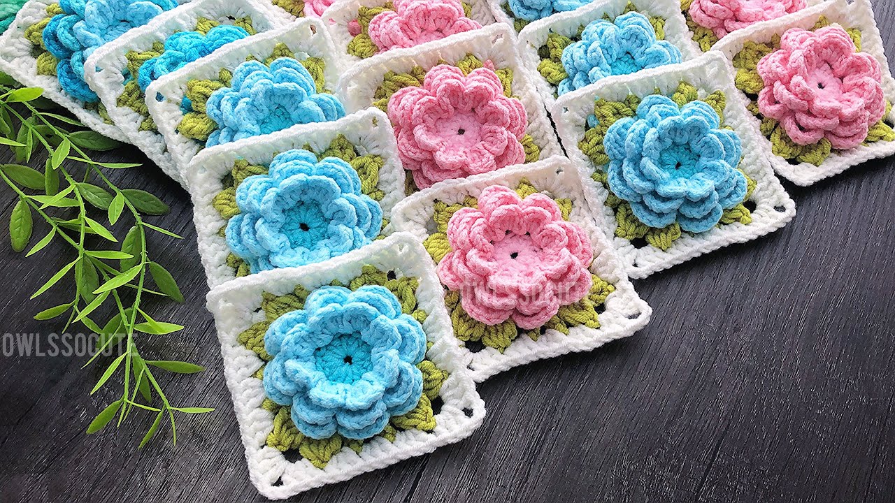 Crochet Granny Square 3 Layers Flower Tutorial | Beginners Friendly