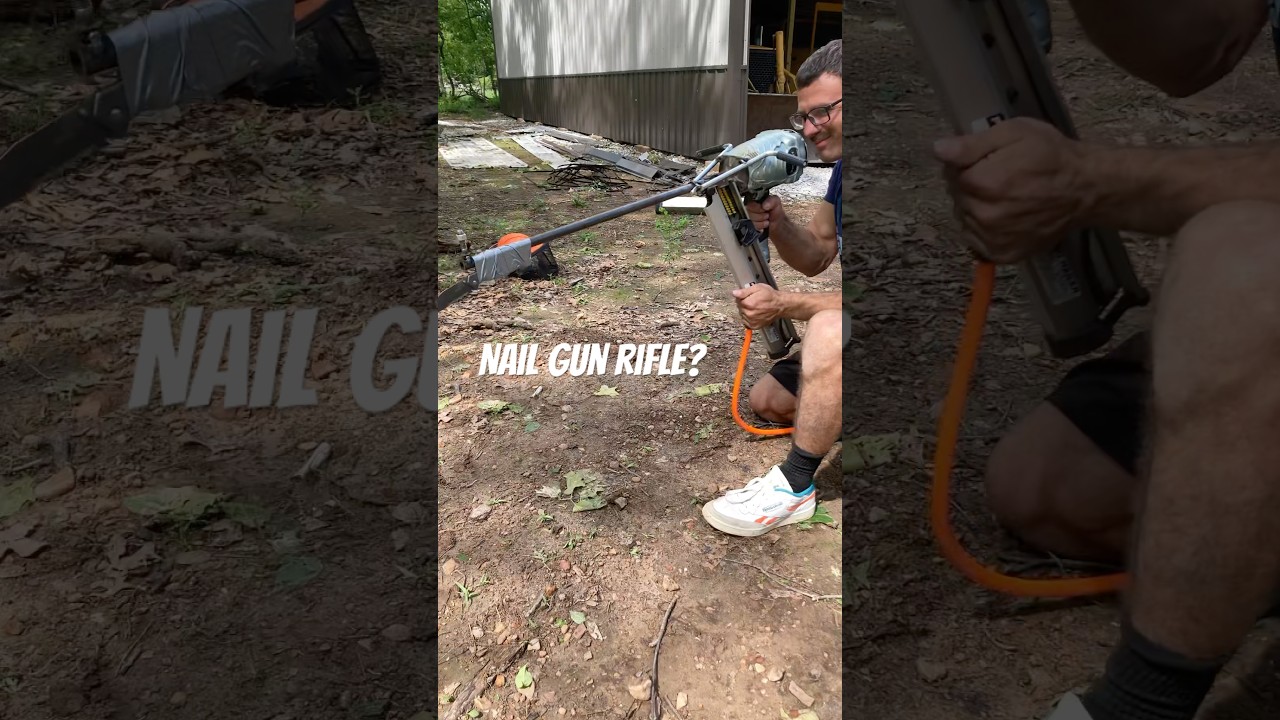 How good does a nail gun shoot with a barrel #construction #diy #zombie