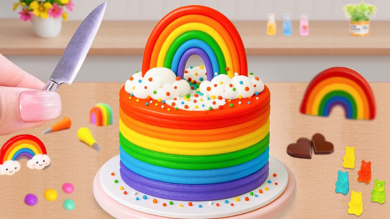 Bolo Miniatura com Camadas Duplas de Arco-Íris 🌈💗 | Uma Festa de Cores! 💖 Cake Wish