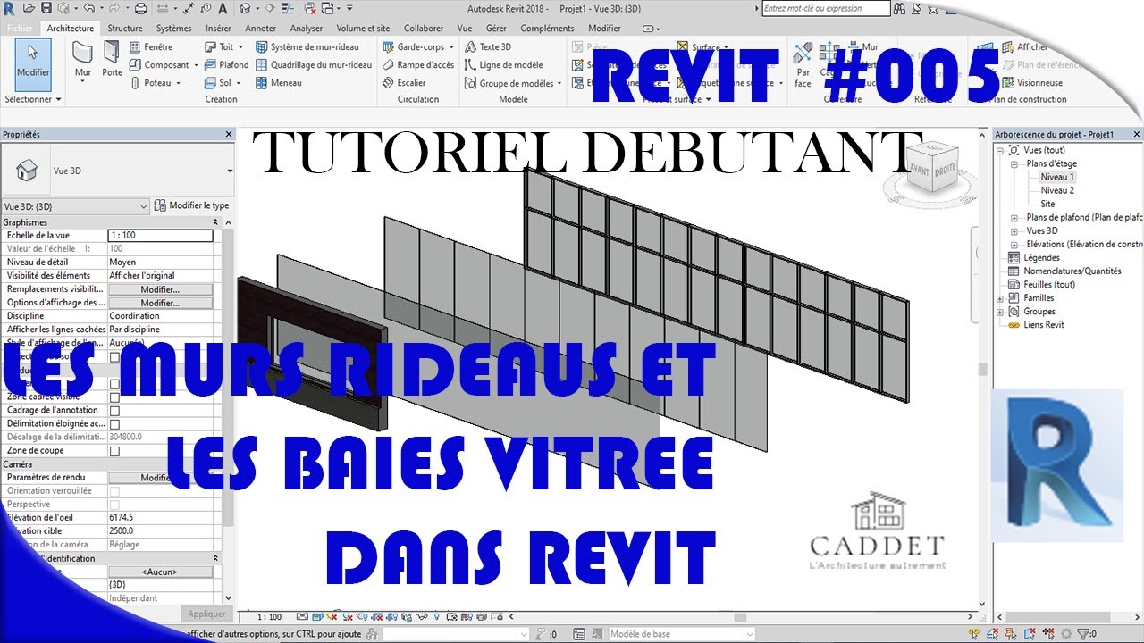 TOUT SAVOIR SUR LES MUR RIDEAUX, LES BAIES VITRE ET L'INSERTION DE PORTE DANS LES MUR RIDEAUX REVIT.