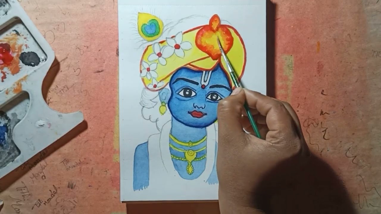How to draw krishna with water colour || Holi special drawing 