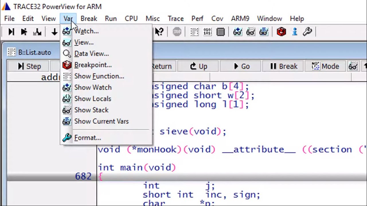 Displaying Variables in TRACE32 PowerView