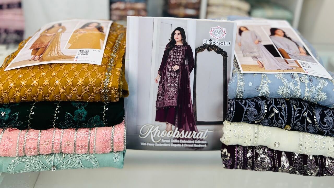 khoobsurat Luxury Pure Chiffon three Piece Dress by Bin khalid |Pakistani Party Wear Chiffon Dresses