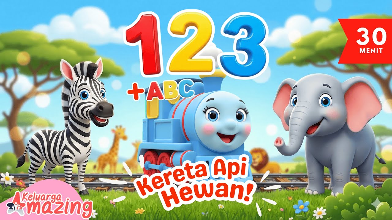 Belajar Huruf A–Z & Angka 1–10 + Nama Hewan Lucu 🐶🔤🔢 | Kereta Api Edukasi Anak PAUD & TK 🚂
