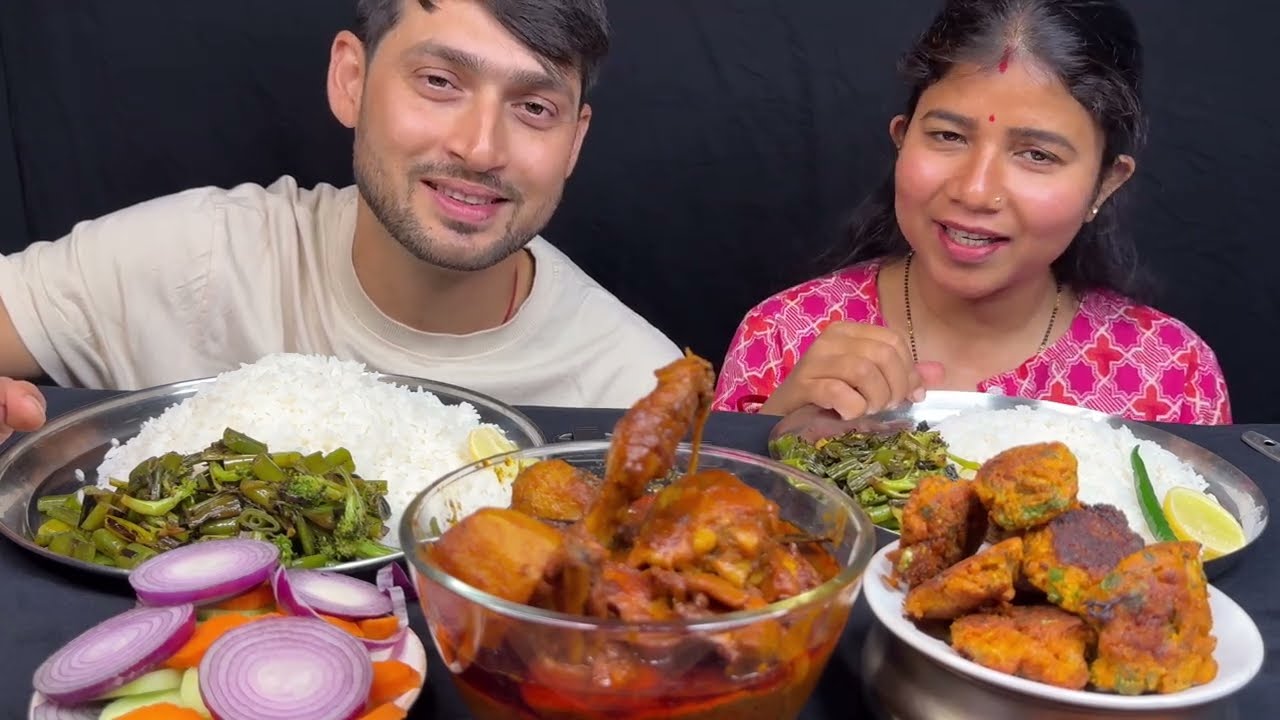 Eating Rice, Brokoli- Peyajkoli Vaja, Macher Dimer Bora, Chicken Kosha #viral #viralvideo #food