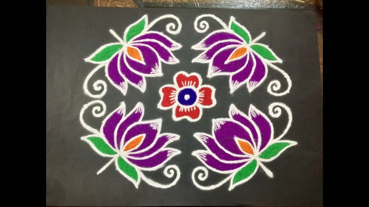 Beautiful Lotus Flower Rangoli Design with Amazing Colours & Dots 12x6x6 For Festivals & Competition
