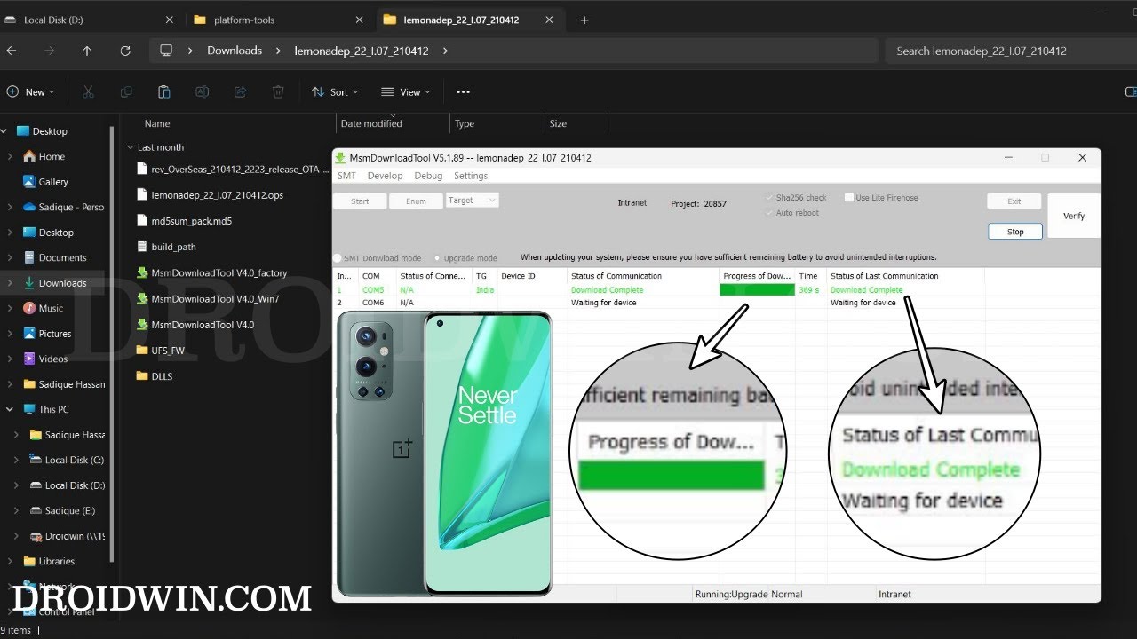 Как восстановить OnePlus 9/9 Pro/9R с помощью MSM Download Tool