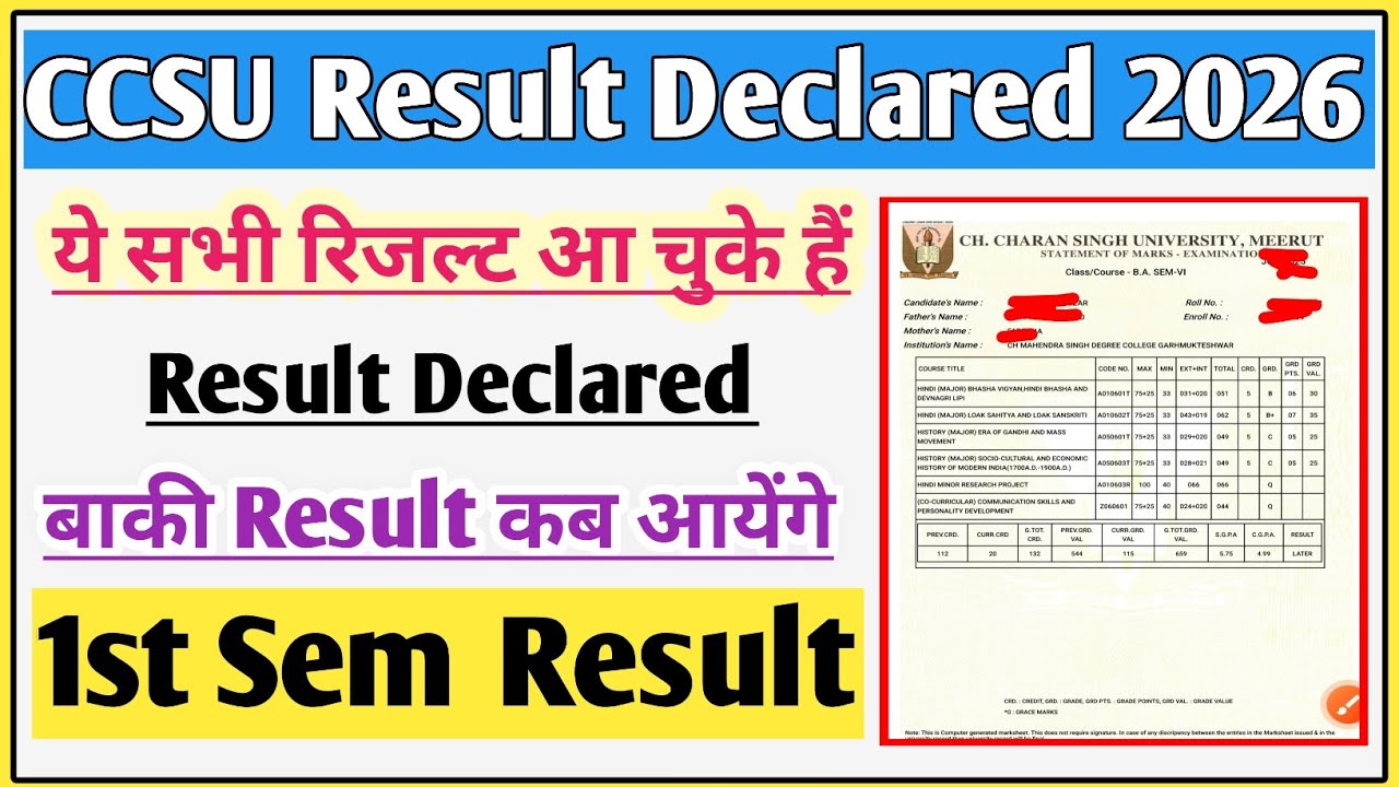 CCSU result news update today | CCSU result update today | CCSU result 2026|CCSU 1st sem result 2026
