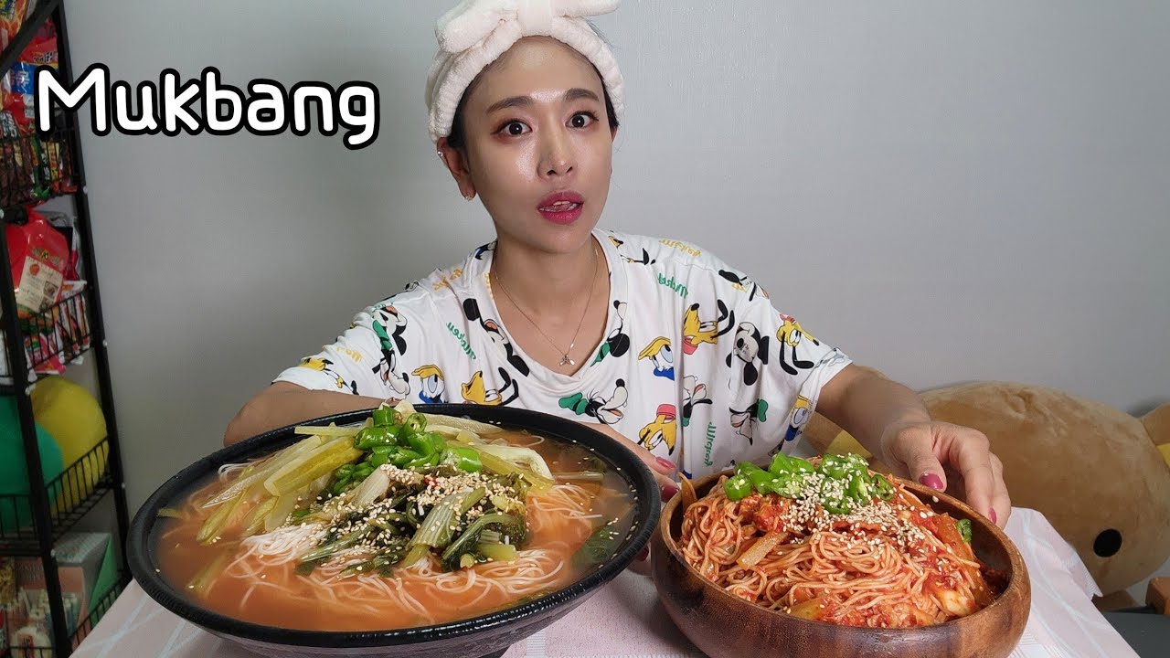 영상길어요:)엄마표 매운열무물국수와 실비김치비빔국수 아주많이 먹방 Korean Food Spicy Noodle Mukbang eating show
