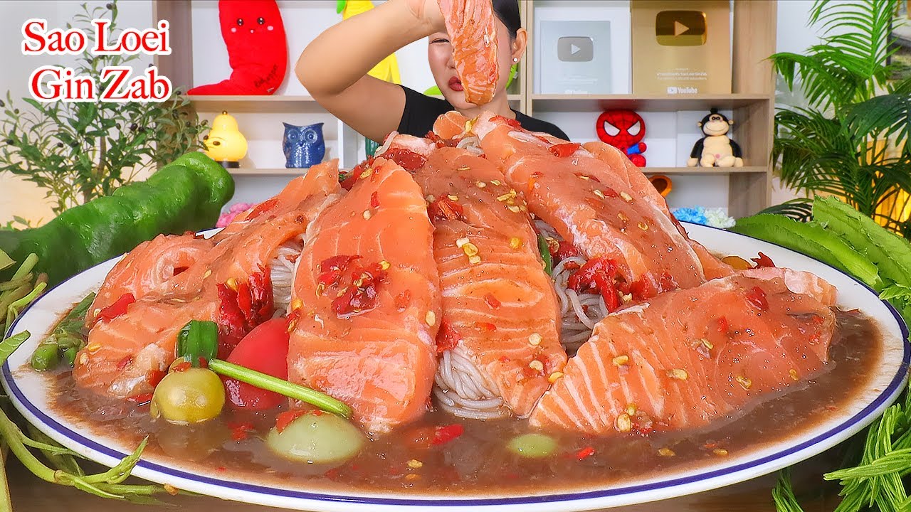 กินตำซั่วแซลมอนเผ็ดๆ‼️ขนมจีนเหนียวนุ่ม ชะอม พริกสกรูแซ่บๆจ้า