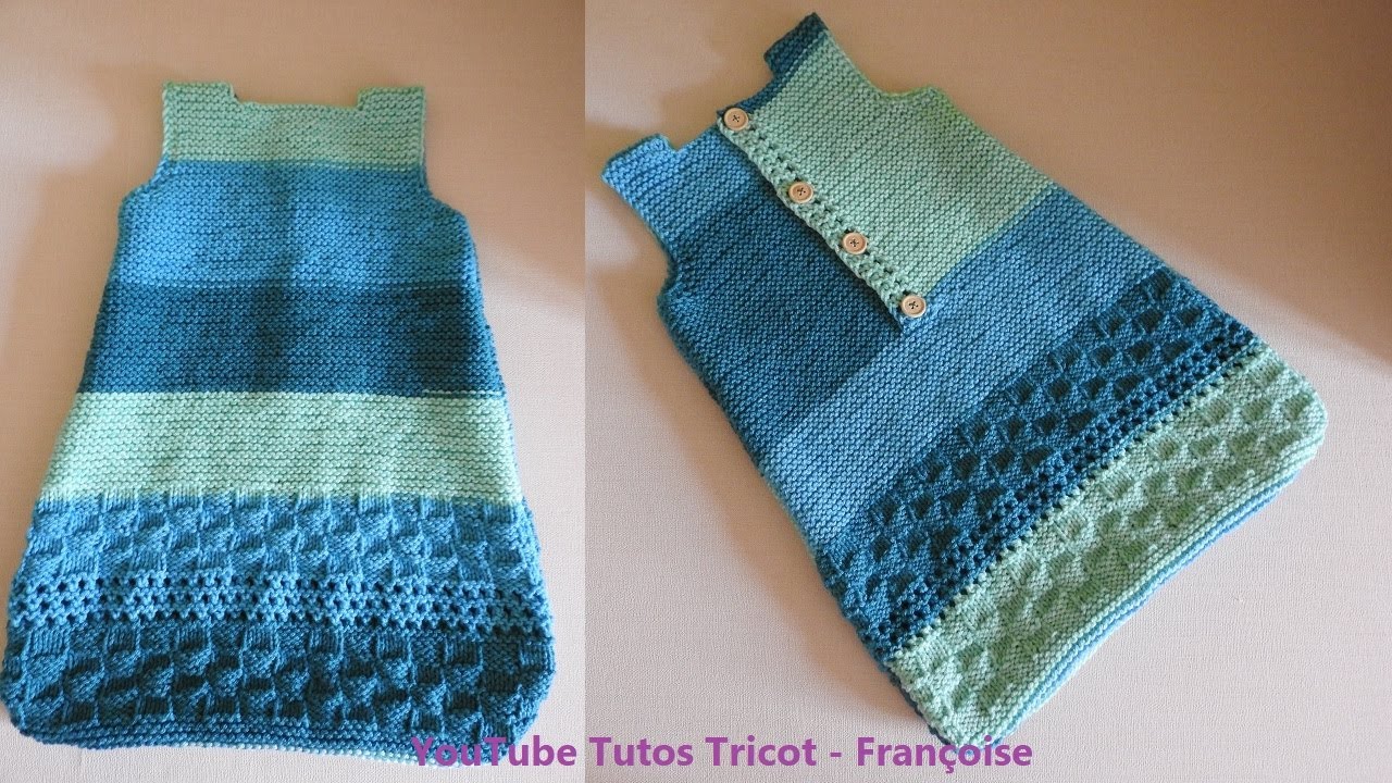 Tuto Tricot Nid d'Ange naissance à 6 mois boutonné devant et sans manches / Tricot Gigoteuse bébé