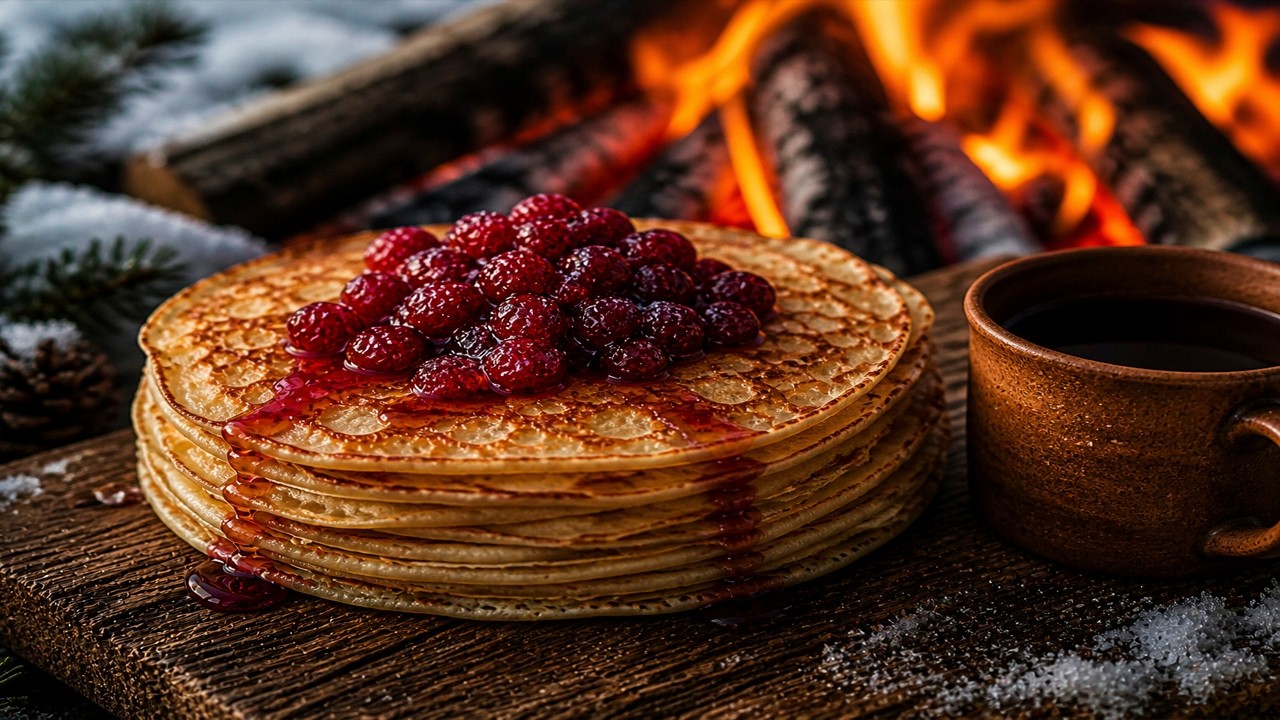 Cooking Thin Pancakes Over Fire in the Snow  Solo Winter Bushcraft