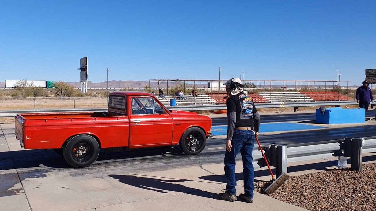 Shakedown at the drag strip. LS Datsun 521 MXbreed