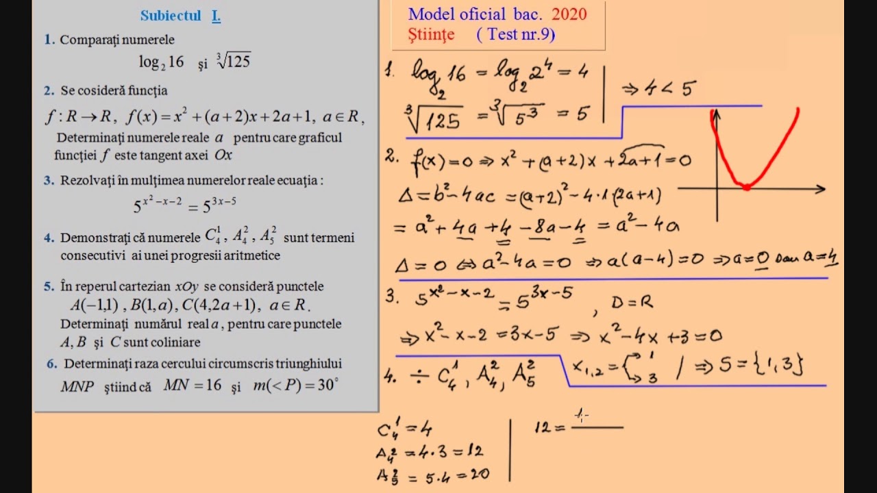 Bacalaureat 2020 - Model oficial, test nr 9 (Stiinte)