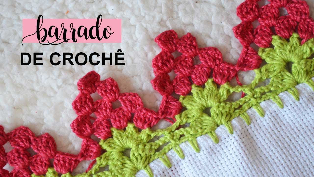 BARRADO DE CROCHÊ PARA PANO DE PRATO EM FORMATO DE MORANGO #242 | BICO DE CROCHÊ