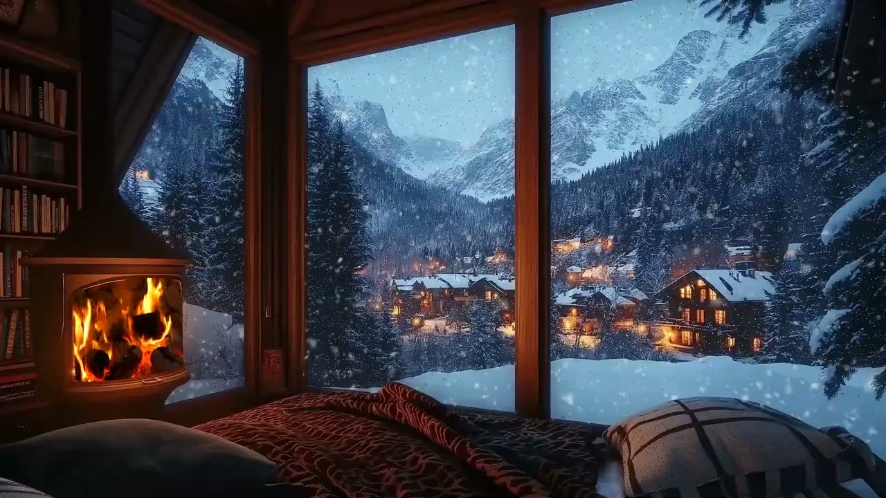 🌨️🏡 Winter Storm Escape | Blizzard Warm Cabin Fireplace  | 3 Hours Sleep Stress Relief Study Relax