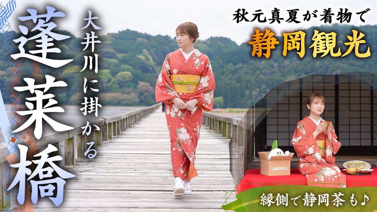 秋元真夏が着物で静岡観光！世界一の長さを誇る木造歩道橋「蓬莱橋」を観光して静岡茶を飲み比べ！