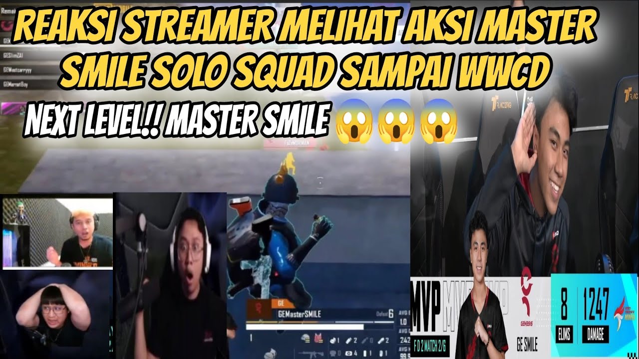 REAKSI STREAMER MELIHAT AKSI MASTER SMILE SOLO SQUAD SAMPAI WWCD❗NEXT LEVEL!! MASTER SMILE 😱😱😱