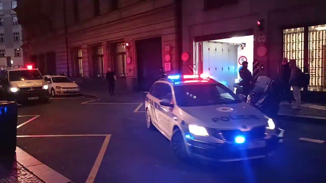 Armed transport of Czech National Bank money accompanied by Czech police.