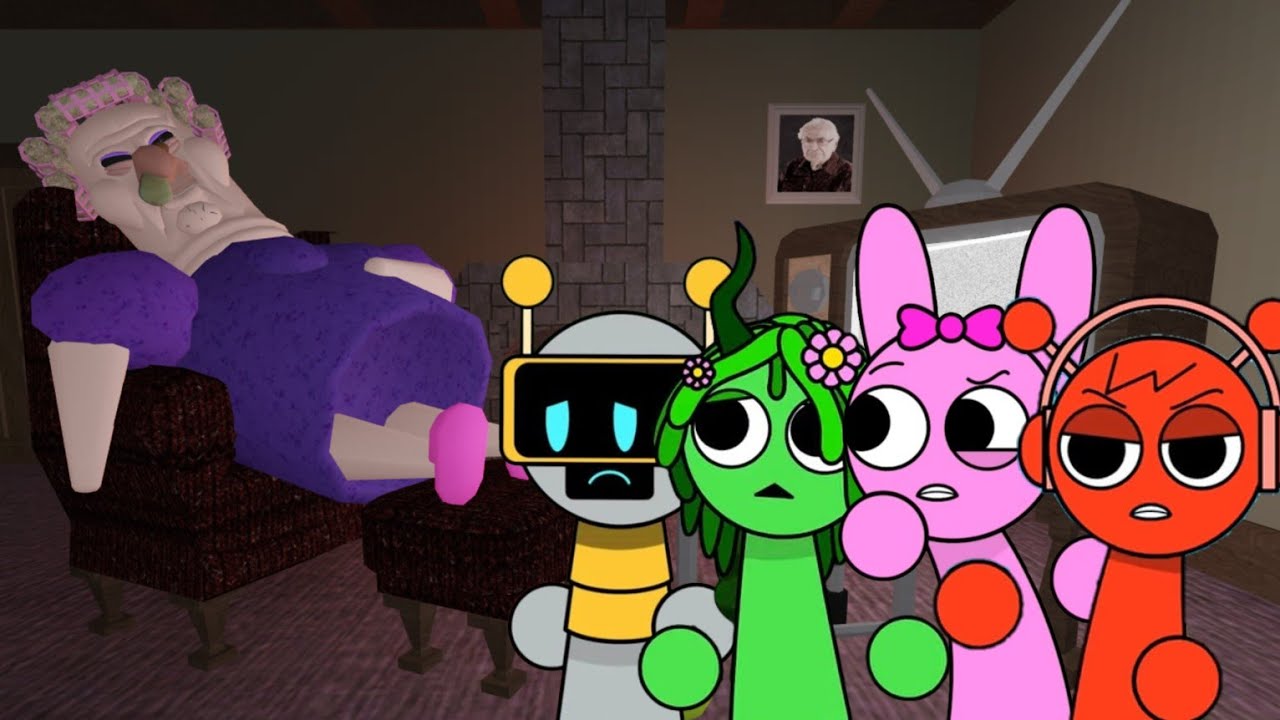 Sprunki Fun Bot & Pinki & Oren & Vineria Played Grumpy Gran Scary Obby in ROBLOX 