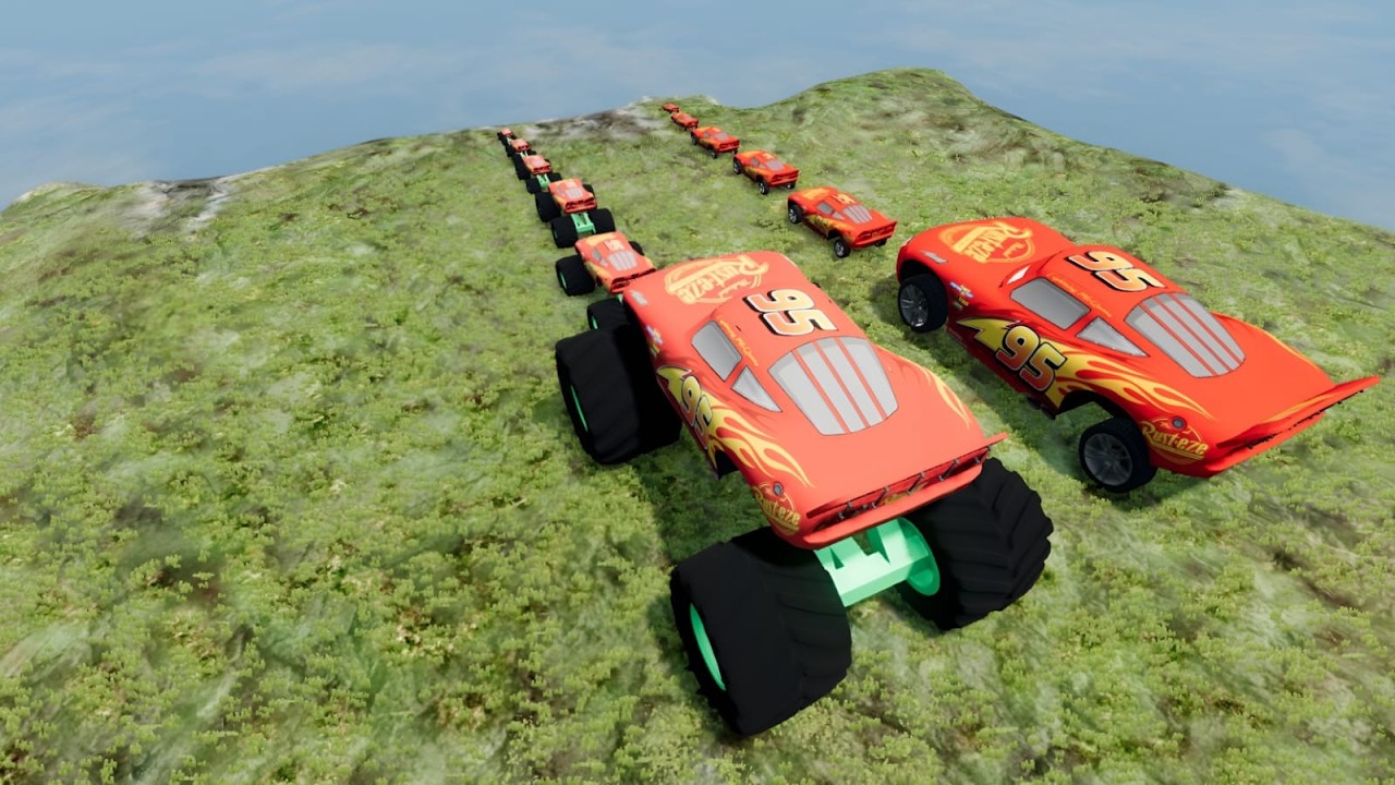 Big & Small McQueen Cars vs Monster Truck vs Cliff Drop | Extreme Drop Challenge | BeamNG.drive