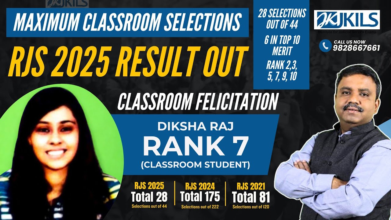 RJS 2025 Result Out | Diksha Raj Rank 7 | JKILS Maximum Classroom Selections