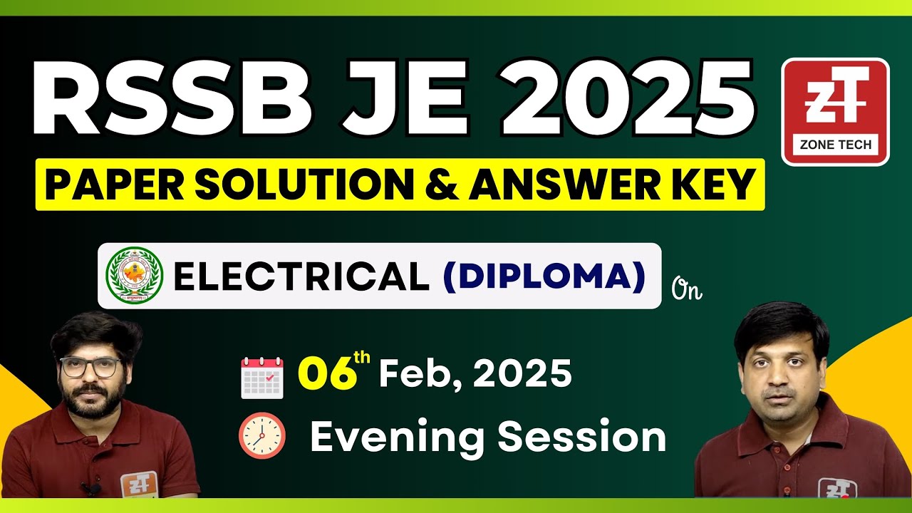 RSSB JE Electrical (Diploma) Paper Solution | RSMSSB JE Paper Analysis Answer Key | 6 Feb Evening