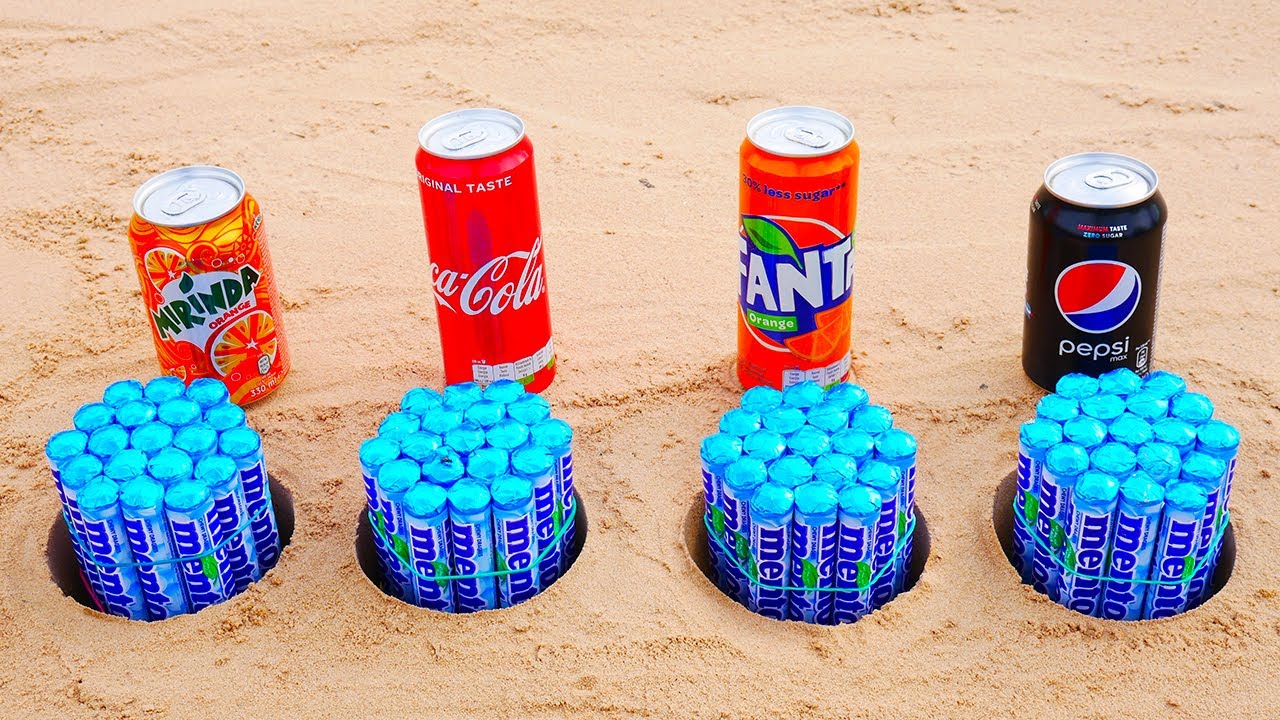 Experiment!! Mirinda, Coca Cola, Fanta, Pepsi and Mentos in Different Holes Underground!