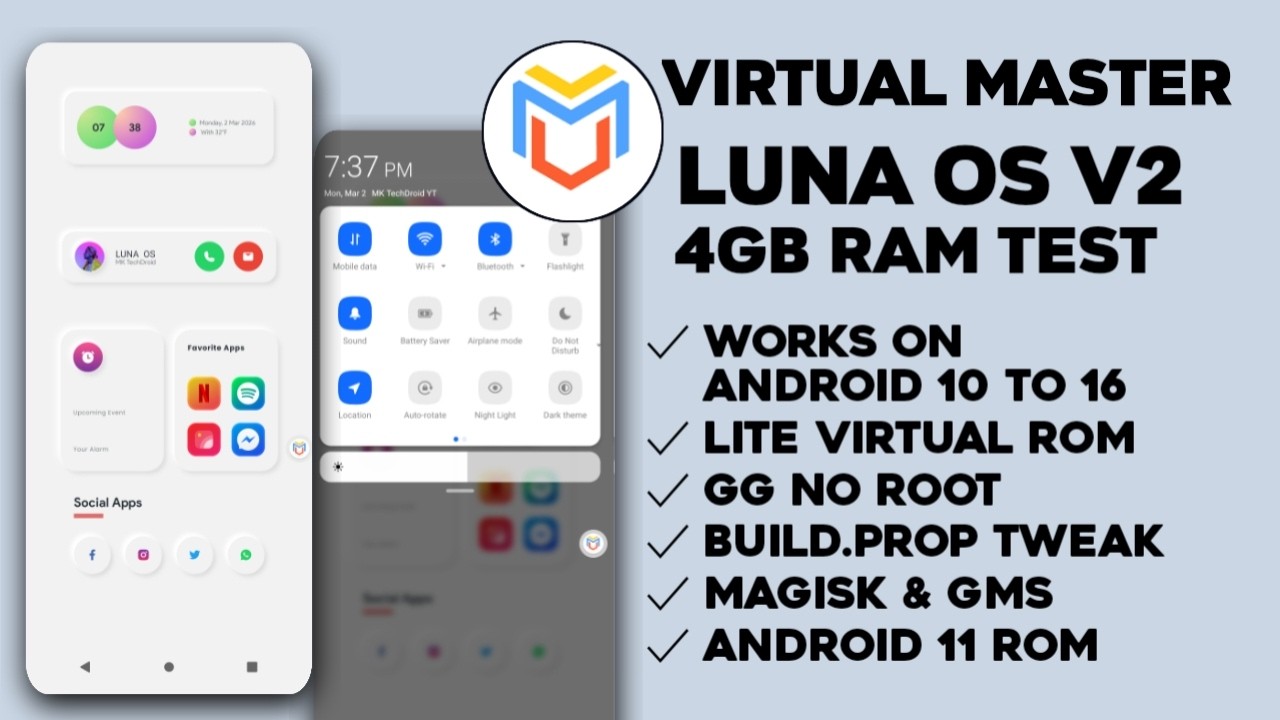 Virtual Master v3.2.58 | 4GB RAM Test 🗿 |  Luna OS v2 Custom ROM Magisk Rooted  Android 11