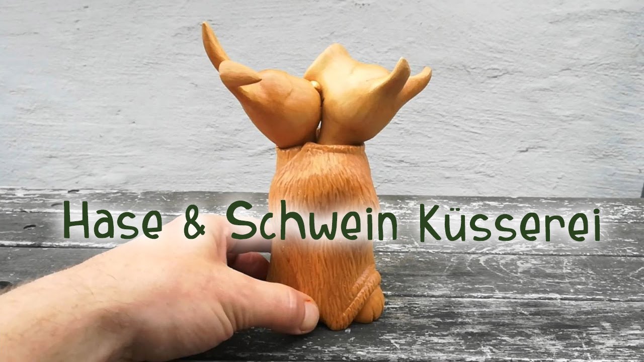 Holzfigur Hase & Schwein K&uuml;sserei | Schnitzen mit Linde