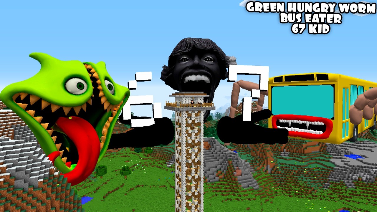 SURVIVING FROM WE GREEN HUNGRY WORM, BUS EATER, 67 KID ARRIVAL in Minecraft - Coffin Meme - Gameplay