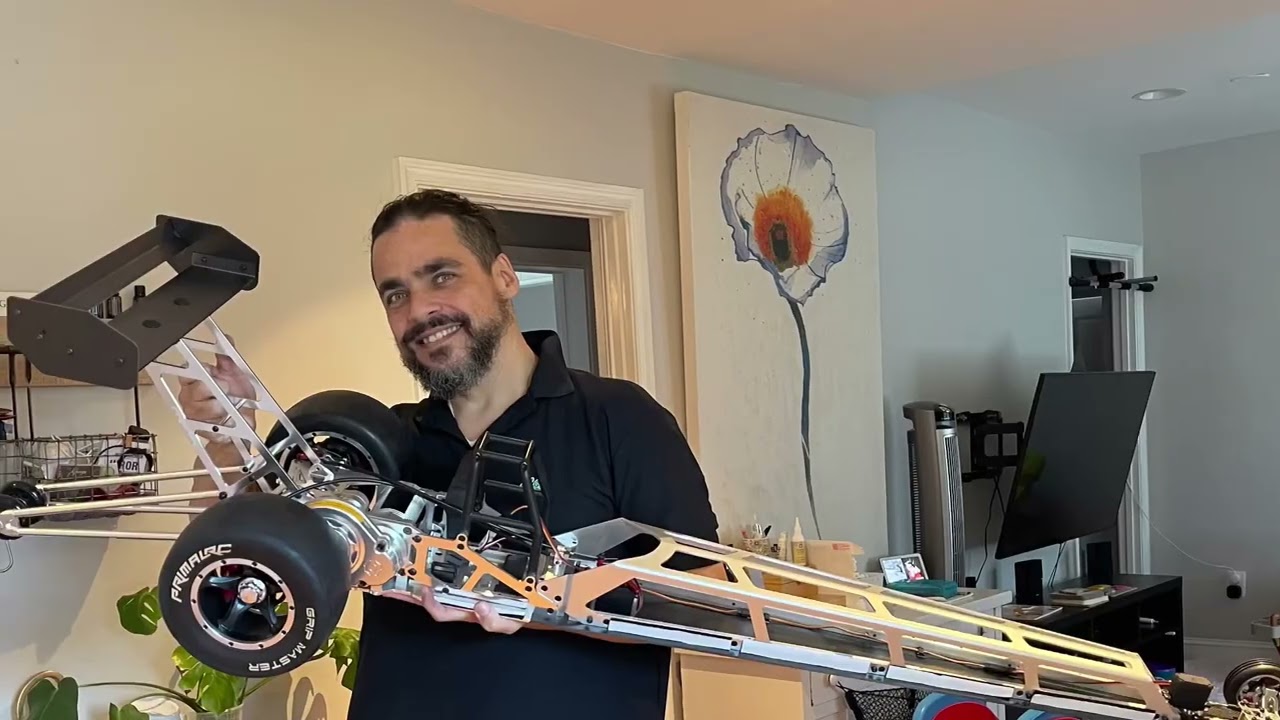 Completed Primal RC Electric Dragster roller with wheelie bar