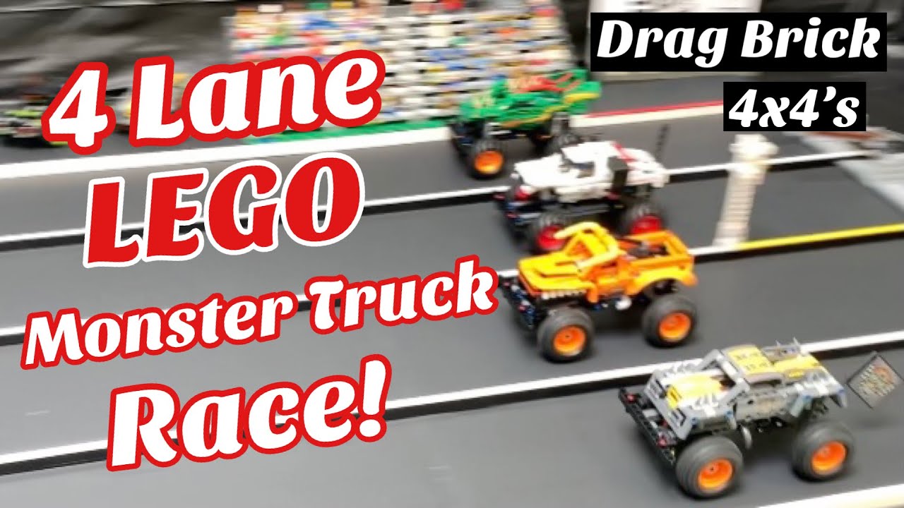 LEGO Technic Monster Truck Four Lane Drag Strip Race MOC Build 4x4 Custom Trucks Speed Racing