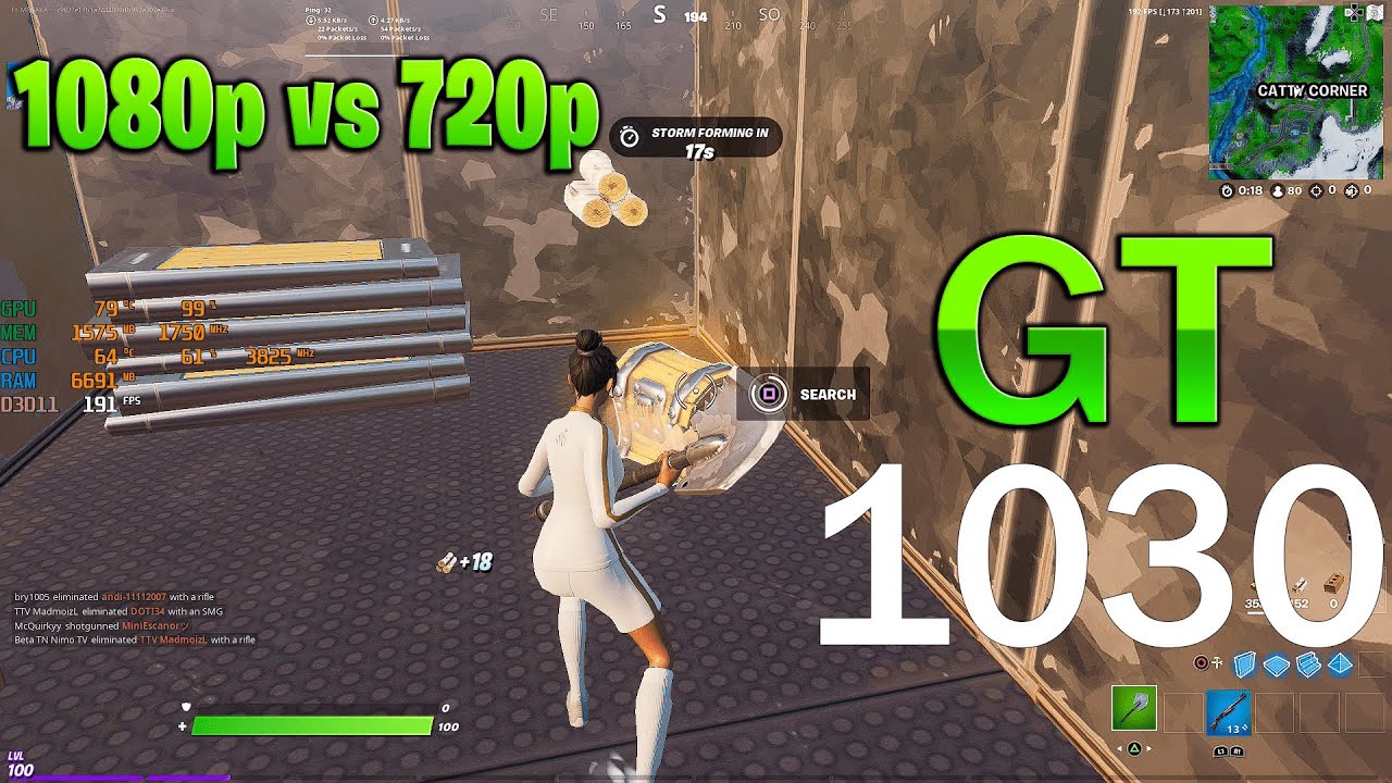 GT 1030 | Fortnite Performance Mode | 1080p vs 720p