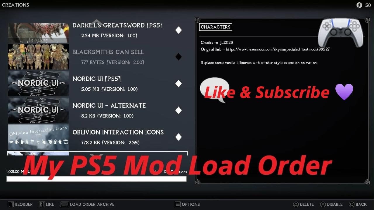 🎮 My PS5 Mod Load Order 🎮 #Skyrim #Mods