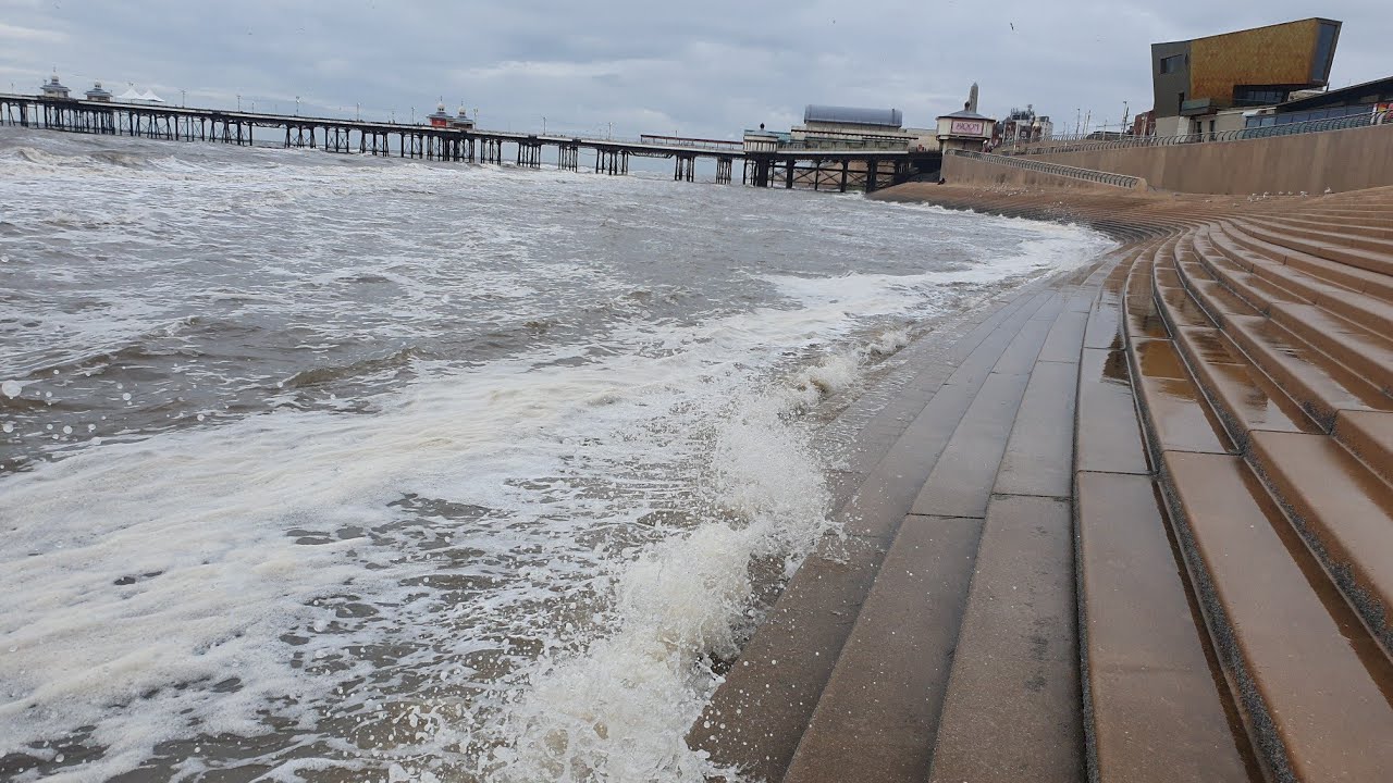 Trying To Avoid A Soaking Walking Right Next To The Sea Blackpool