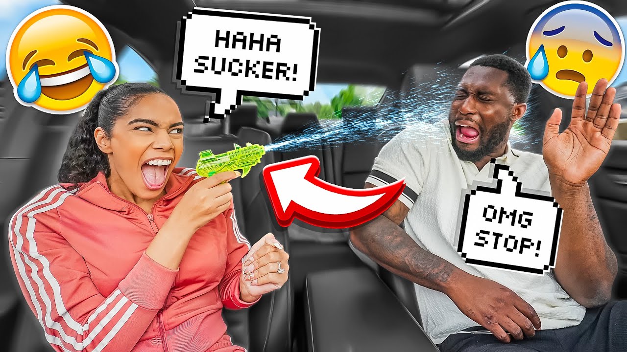 SUPER SOAKING MY FIANCE WITH A WATER 🔫 WHILE HE DRIVES! *HILARIOUS*