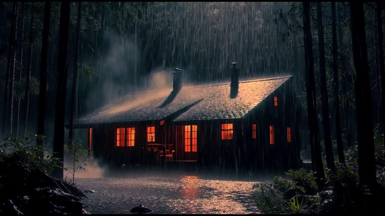 LIVE NOW 🌧️ Rainy Cozy Cabin in the Forest  🔥 |  Insomnia Relief 😴 |  Relaxing Nature Sounds | Blac