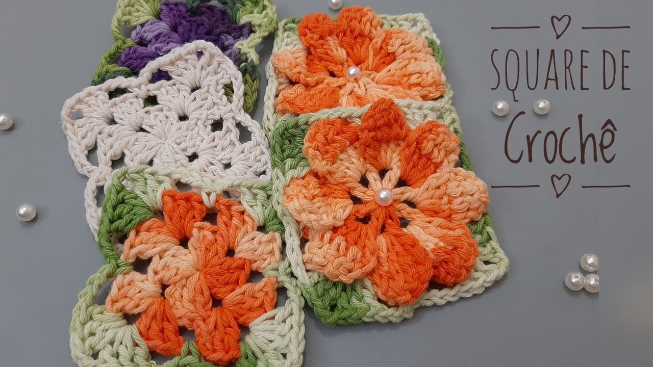 Square de crochê simples e Square com flor