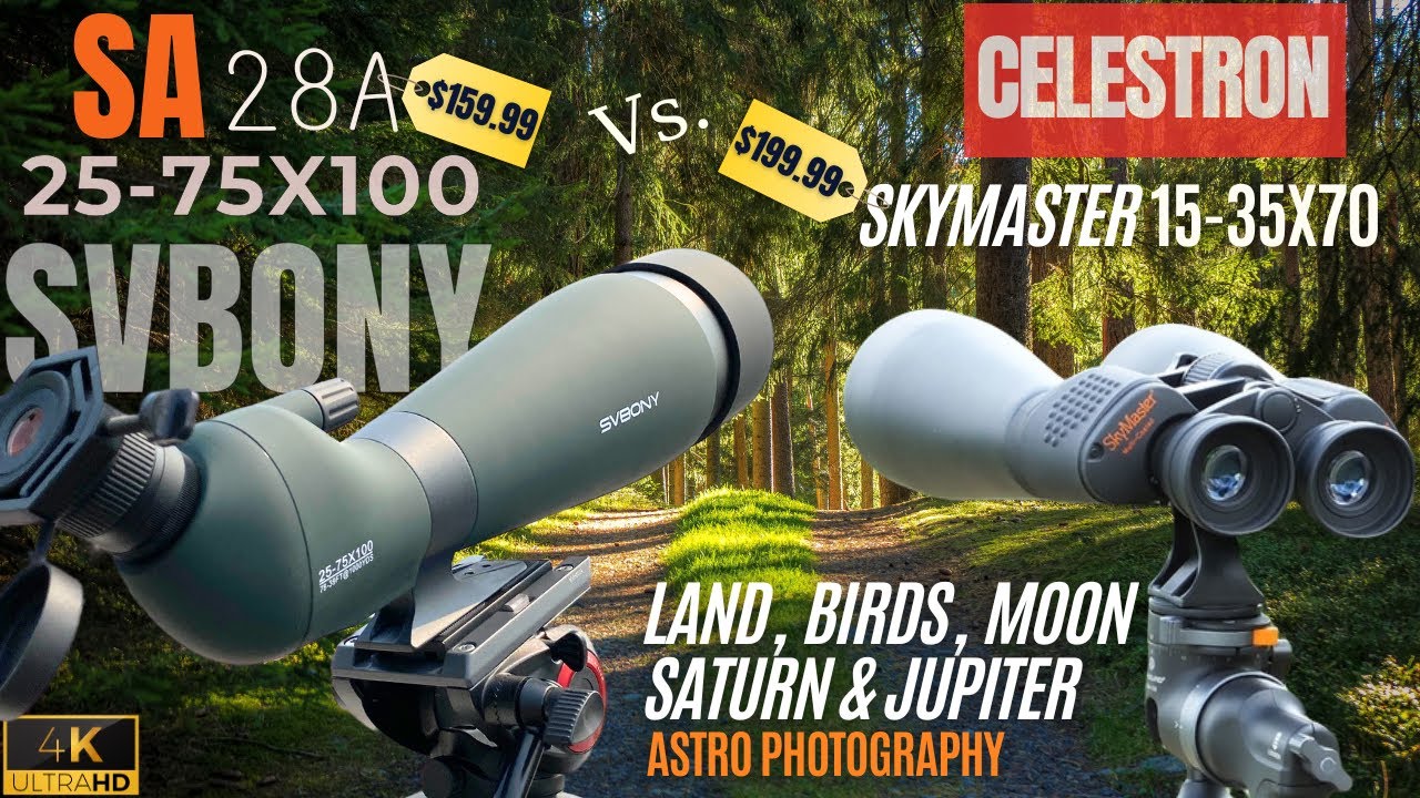 SVBony SV28A 25-75X 100mm vs Celestron Skymaster 15-35X 70mm - LAND, BIRD, MOON, SATURN & JUPITER
