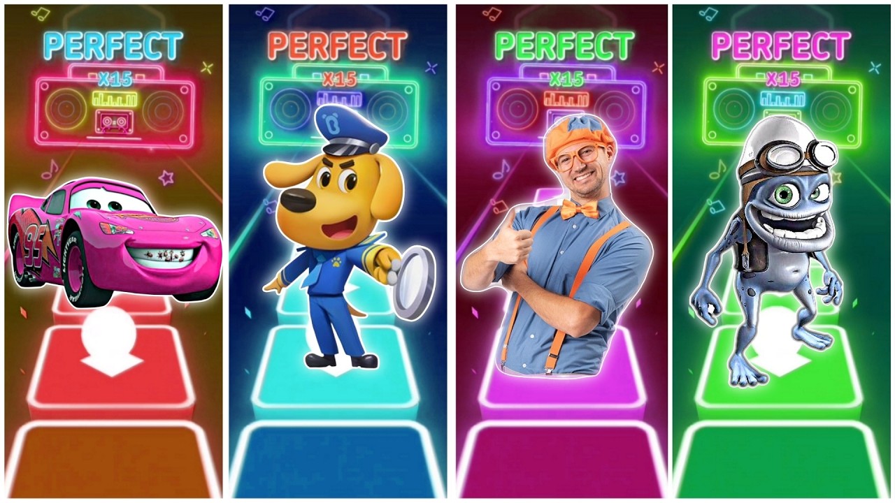 McQueen vs Sheriff Lablador vs Blippi vs Crazy frog in Tiles Hop EDM Rush🎶