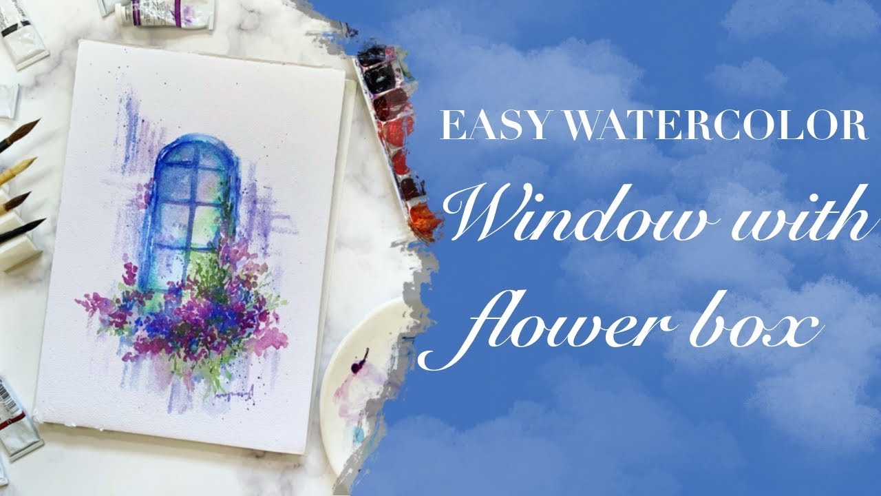 Painting Simple Window with Flowers using Watercolor