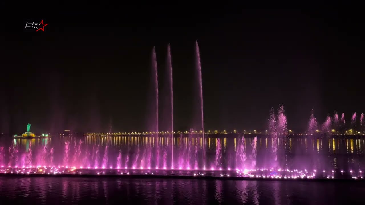 India's Largest Floating Musical Fountain Hussain Sagar | Musical Laser Light Show | Hyderabad