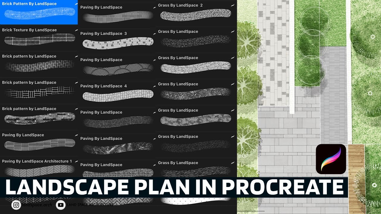 Landscape Plan in Procreate iPad | Procreate Seamless Paving Texture Brush Set