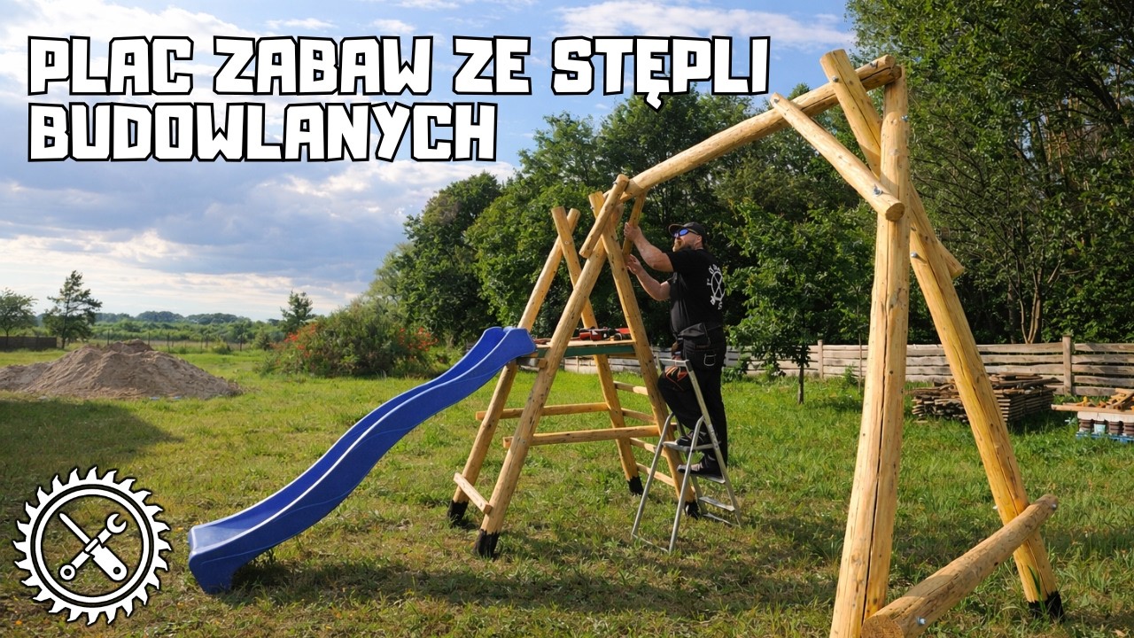 Plac zabaw ze stempli budowlanych i desek szalunkowych. Jak samemu zrobić huśtawkę ze zjeżdżalnią