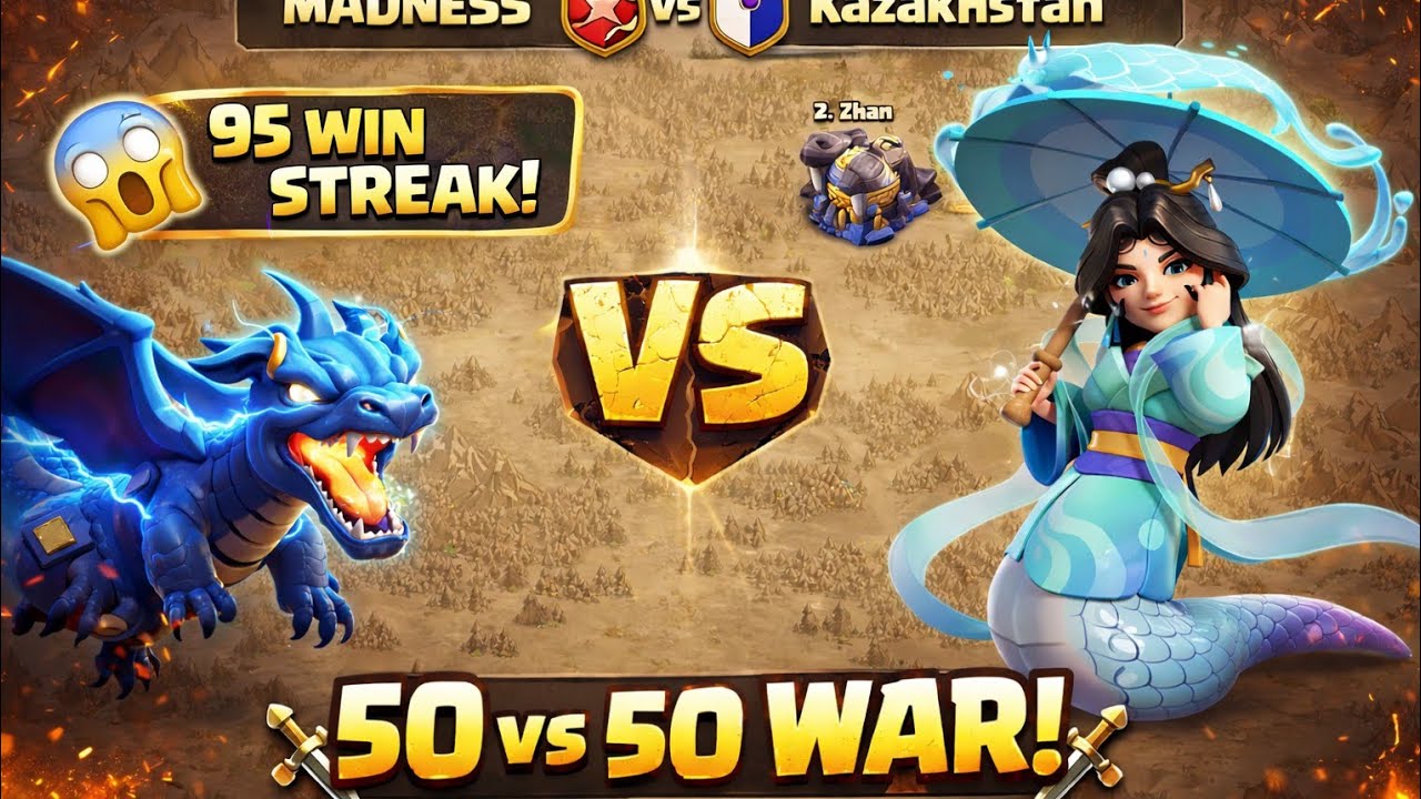 95 win streak opponent in 50 vs 50 war clash of clans 🥶♨️💯🍀✅