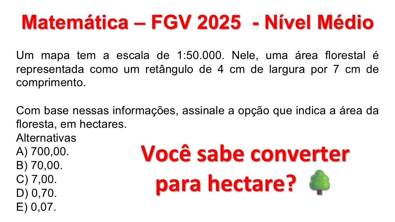 Questão da FGV sobre mapa, escala e área em hectares explicada passo a passo