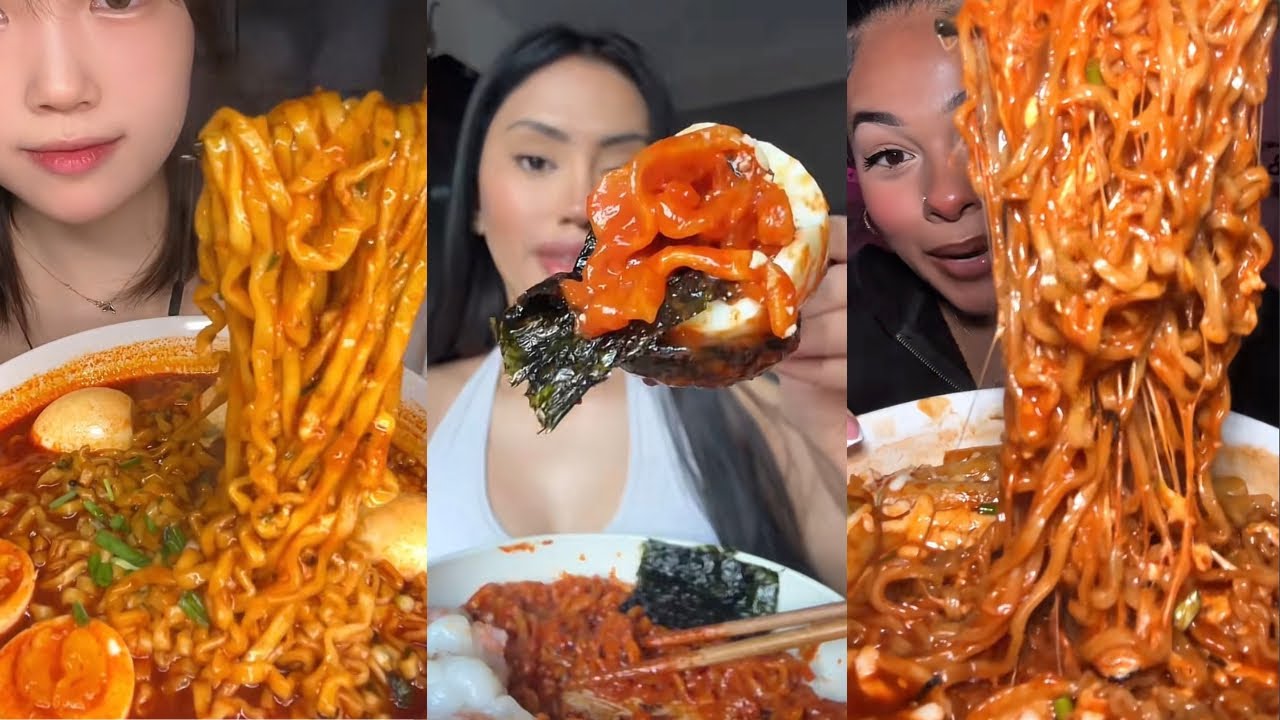 TIKTOK NOODLES MUKBANG COMPILATION | NO TALKING | BULDAK CARBONARA, STEW TYPE & MORE!! 🍜