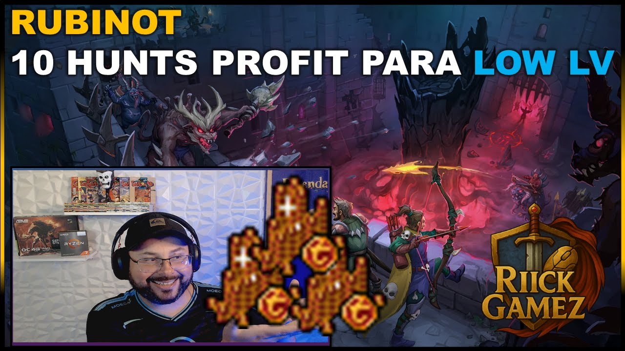 RUBINOT - 10 HUNTS FARMANDO MUITO GOLD COM NÍVEL BAIXO